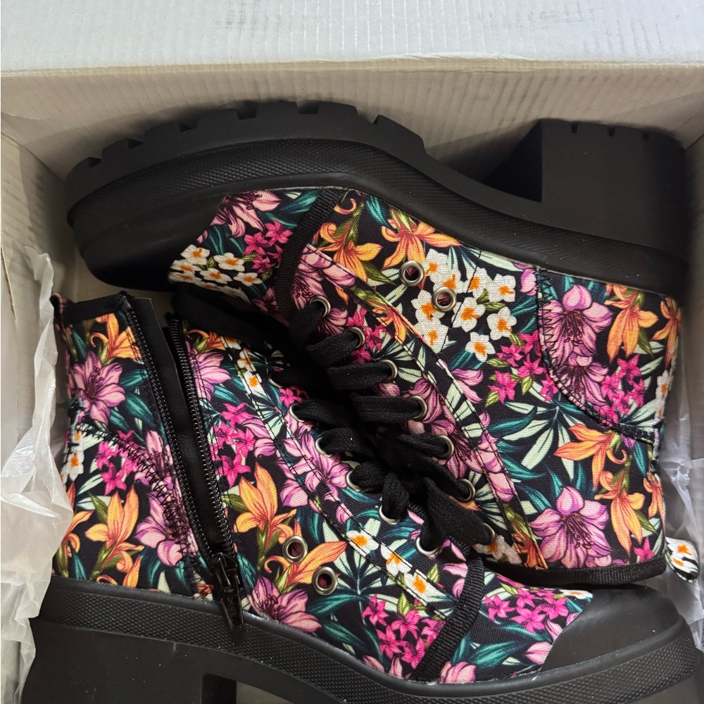 Floral Ankle Boots with Black Soles